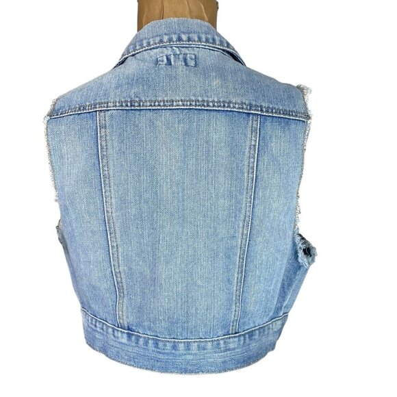 Bundle of 2 Cropped Blue Denim Distressed Button Vests L ChiOle & Candies #204H - Picture 5 of 9